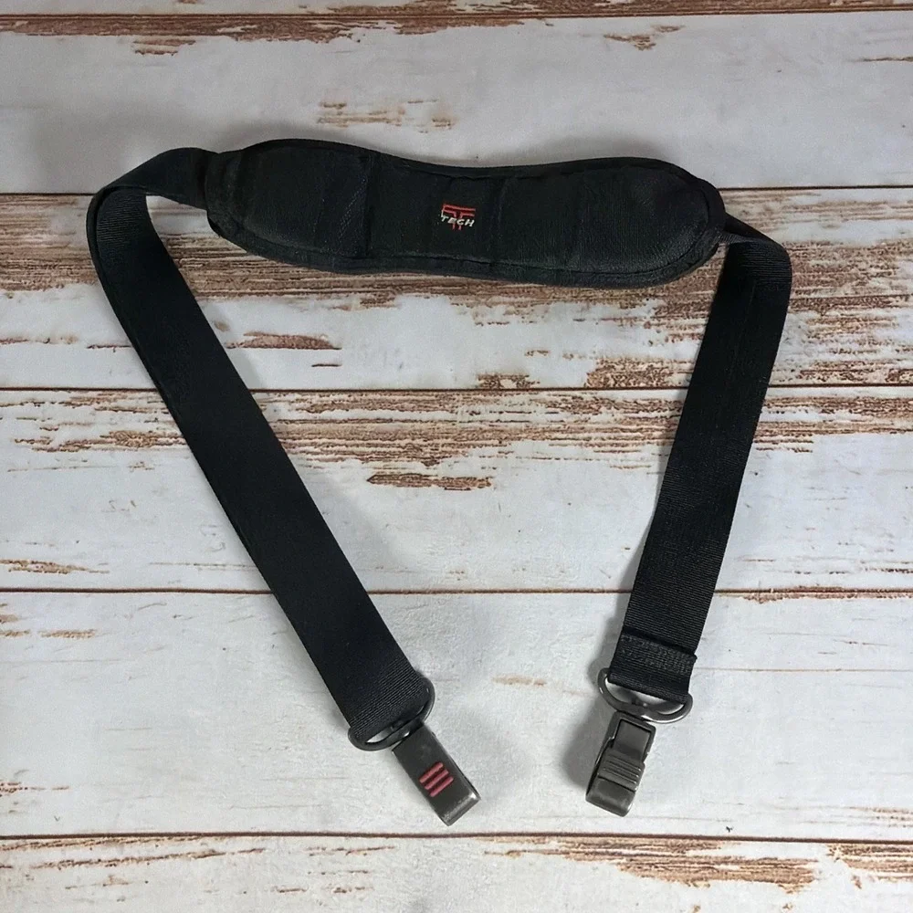 Tumi Adjustable Leather Shoulder Strap Black Metal Clips Padded